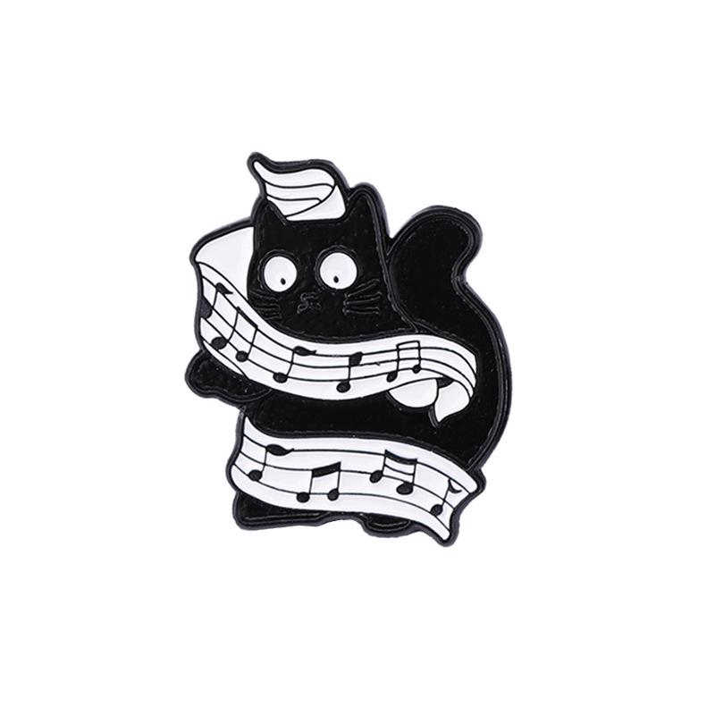 Creative Black Cat Keyboard Brooch: Cartoon Cat Playing Music with Wagging Tail