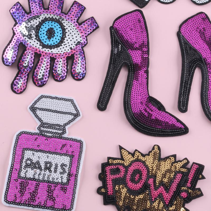 Sequin Embroidery Patch Sticker High Heels Lipstick Cloth Label Accessories Supply Embroidery Label Embroidery Cloth Sticker