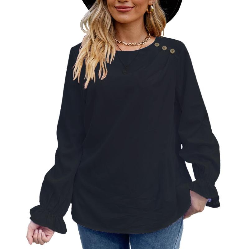 BITCED Women's Fashion Casual Solid Color Print Long Sleeve O Neck Blouses & Shirts