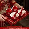 Festive Red Wedding Tea Set: Lidded Bowls, Tea Cups, and Chopsticks