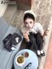 Summer Korean Retro White Polka Dot Cute Printed Small Dog Short Sleeve T-Shirt Women Slim Fit High Neck Top Trendy