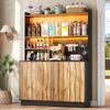 Armário de Cozinha com Iluminação LED e Tomadas, Armário Alto de Armazenamento com 4 Portas e Painel Perfurado, Despenseiro e Armário de Exposição, 120 × 43 × 160 cm