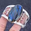 Natural Labradorite Gemstone 925 Sterling Silver Cuff Bangle Adjustable W0t52