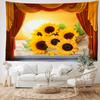 Sunflower Landscape Window Tapestry Wall Hanging Natural Minimalist Art Bohemian Hippie Living Room Bedroom Home Decor