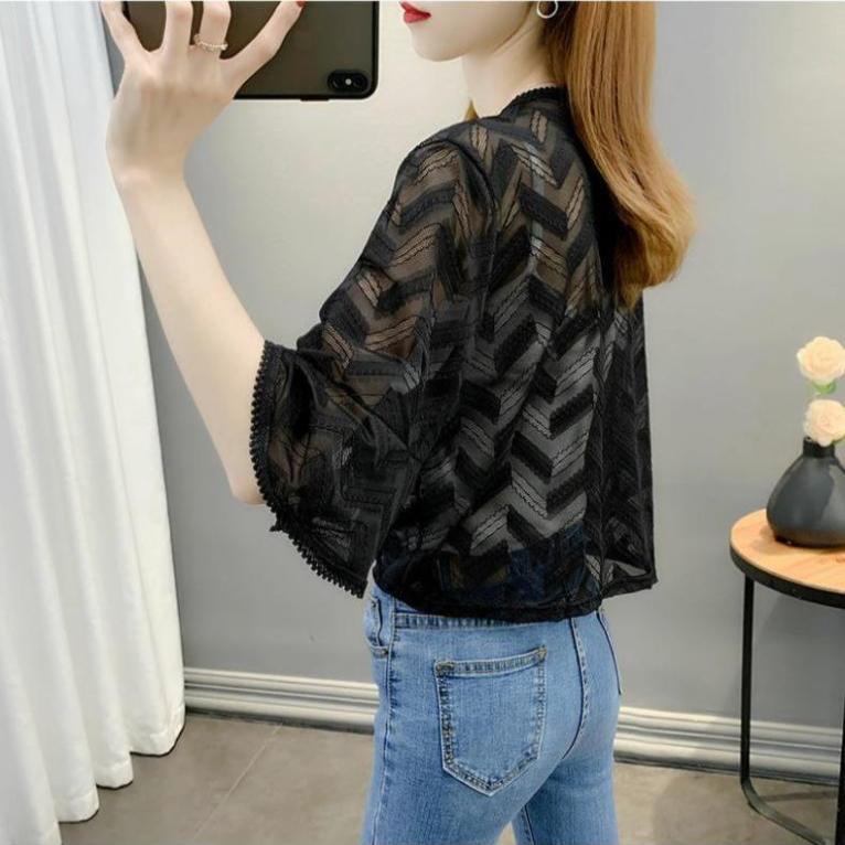 Hollow Out Chiffon Cardigan Sunscreen Jacket for Summer Paired with Lace Thin Outerwear Women's Shawl