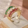 Fashion Gold Color Inlaid Green Red White CZ Women's Ring Geometry Daily Wear Party Jewelry
