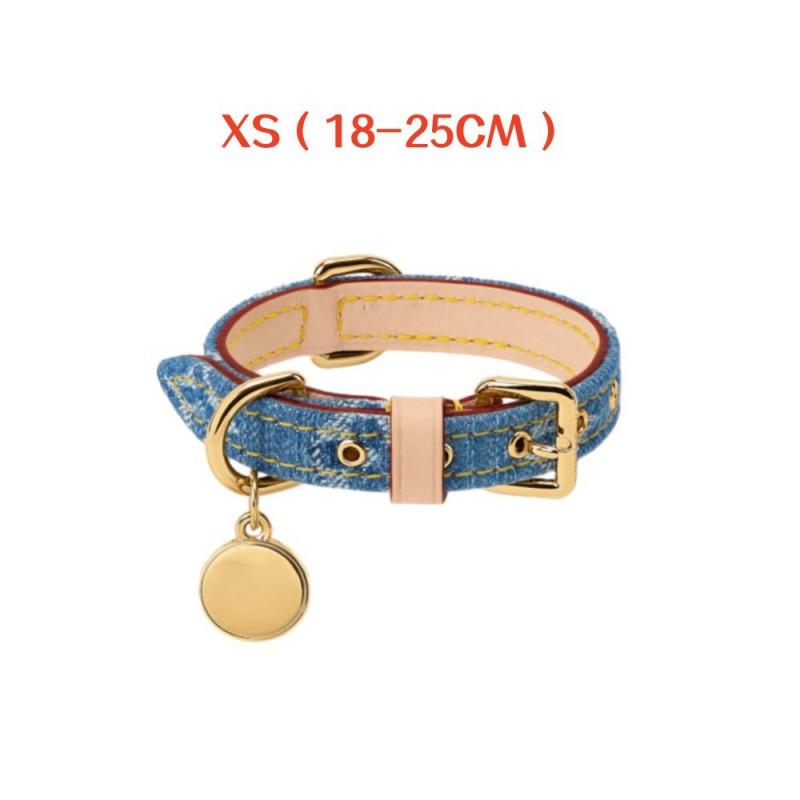 Luxury Denim Monogram Dog Collar Adjustable Leather Pet French Bulldog Dachshund Cat