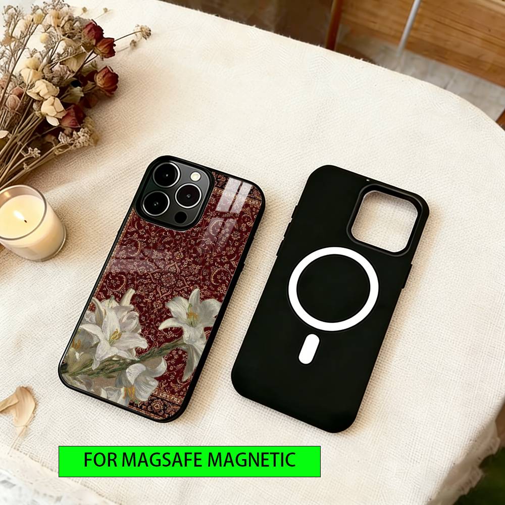 Persian Carpet Floral Pattern Phone Case For iPhone17,16,15,14,13,12,11 Plus,Pro Magnetic For Magsafe Wireless Charging