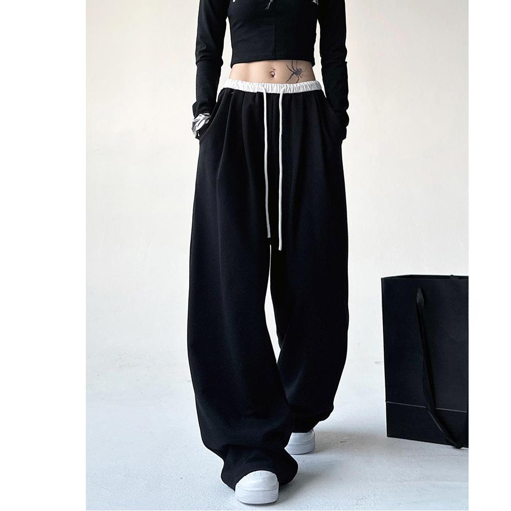 

Контрастный цвет Узкая версия Повседневные толстовки Широкие брюки Весна и осень Новые свободные брюки с высокой талией XXXL