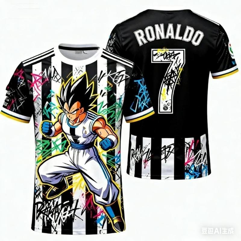 Super Saiyan Vegeta Ronaldo No.7 Anime Soccer Jersey For Kids Boys Girls Quick Dry Breathable Sports Short Sleeve Tops