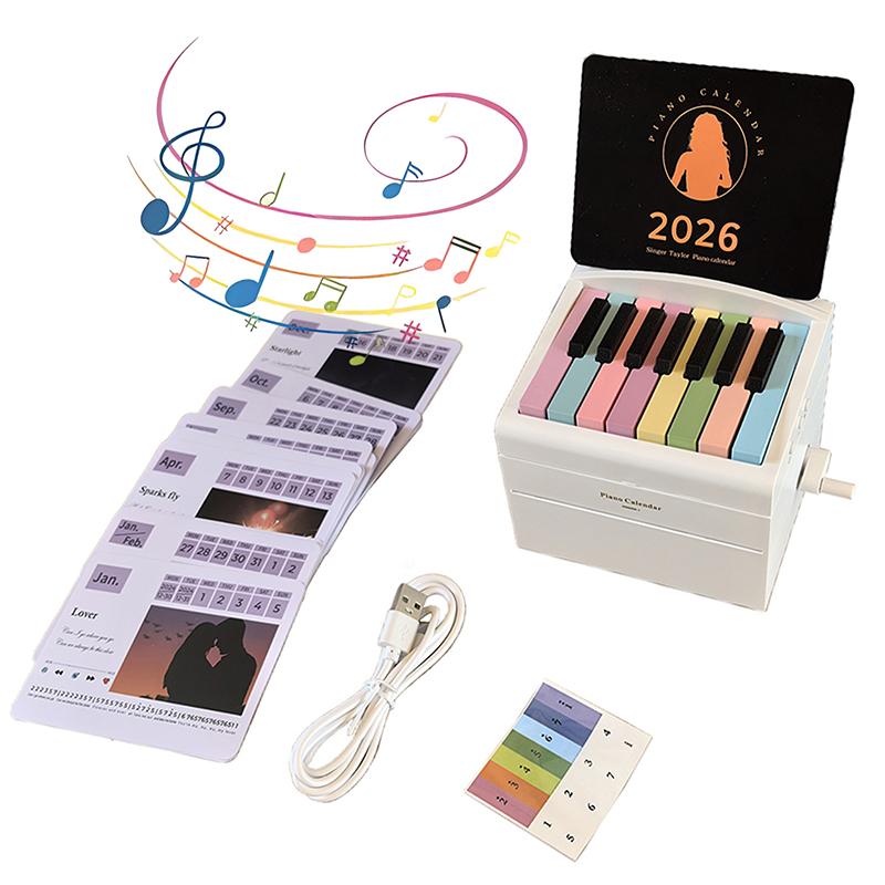 Interactive 2026 Desk Calendar, Swift Compact Piano with 52 Music Sheets, Miniature Playable Piano