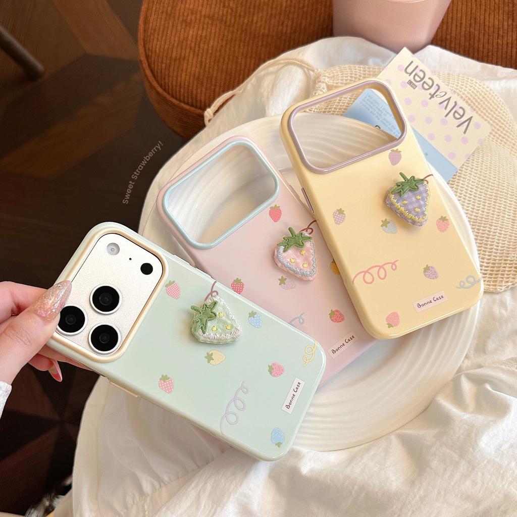 Fresh Strawberry Fabric Apple 17 Mobile Phone Case Iphone16pro Three-dimensional Ins Wind 14 Soft 13 Suitable for 15 Niche