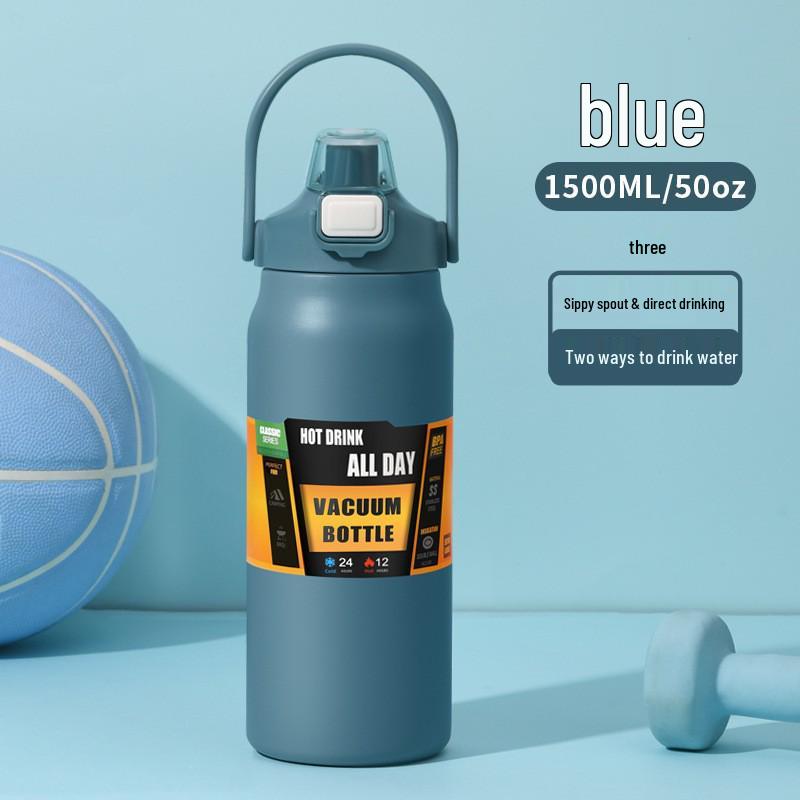 304 Stainless Steel Large Capacity Thermos Mug with Double Handle - Portable Mountaineering Water Bottle
