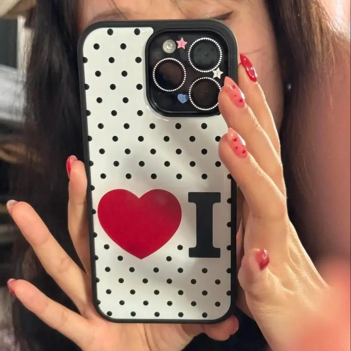

Korean Retro Wave Point Love i love Personalized Drop Glue Phone Case for iPhone 17 AIR 16 15 14 13 12 11 PRO MAX PLUS Y2K Cover iPhone17 Pro Max