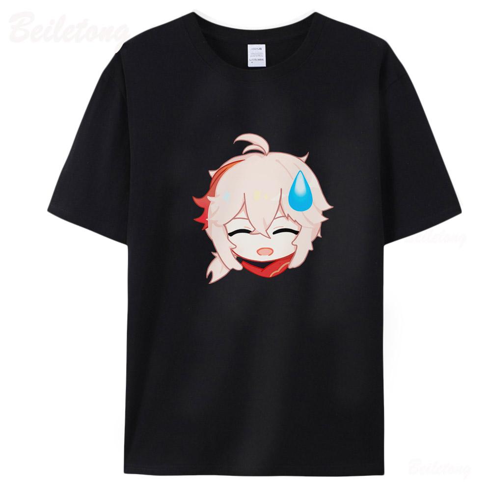 Genshin Impact Kaedehara Kazuha T Shirts Men Women Short Sleeve Unisex Tees100% Cotton Summer Streetwear Print O-Neck Black Tops