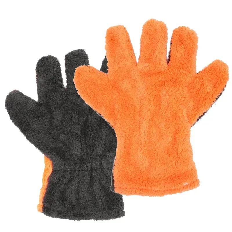 1/2pcs Soft Car Washing Gloves Double-sided Fleece Microfiber Chenille Drying Cloth Car Body Window Tire Cleaning Glove Thicken