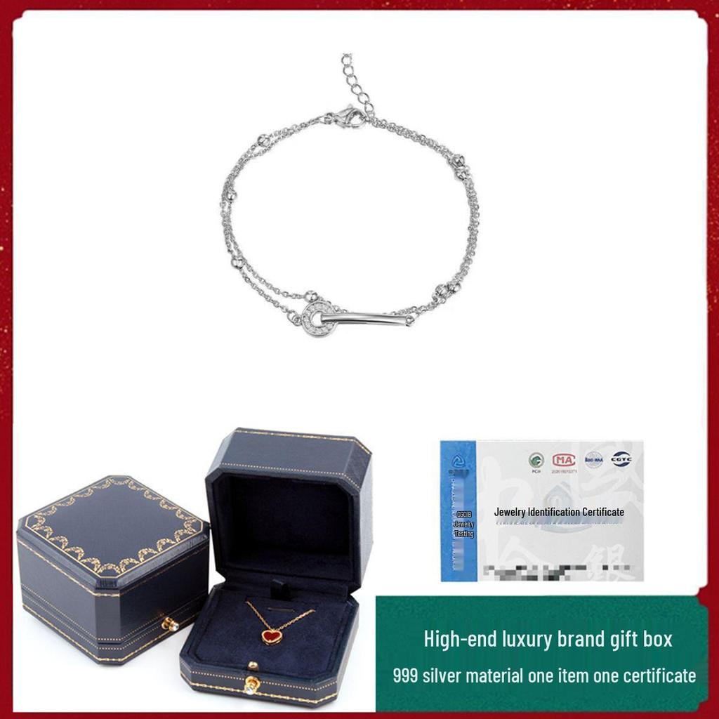 Women's 999 Sterling Silver Double Layer Luxury Bracelet - Summer Stacked Design