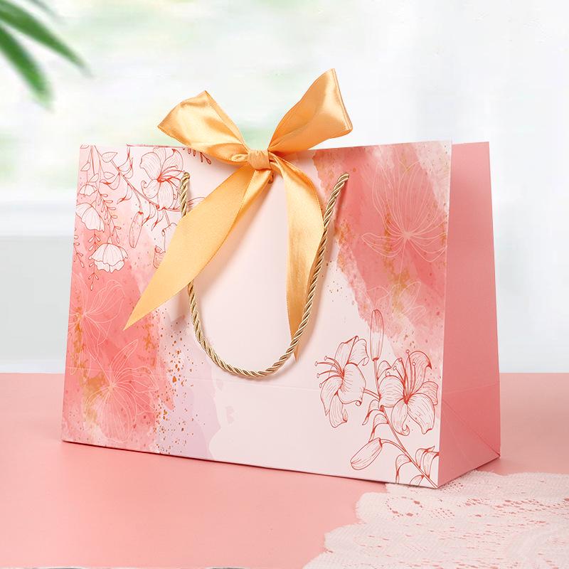 Handbag with Bow Ribbon - Gift, Shopping, and Makeup Paper Bag