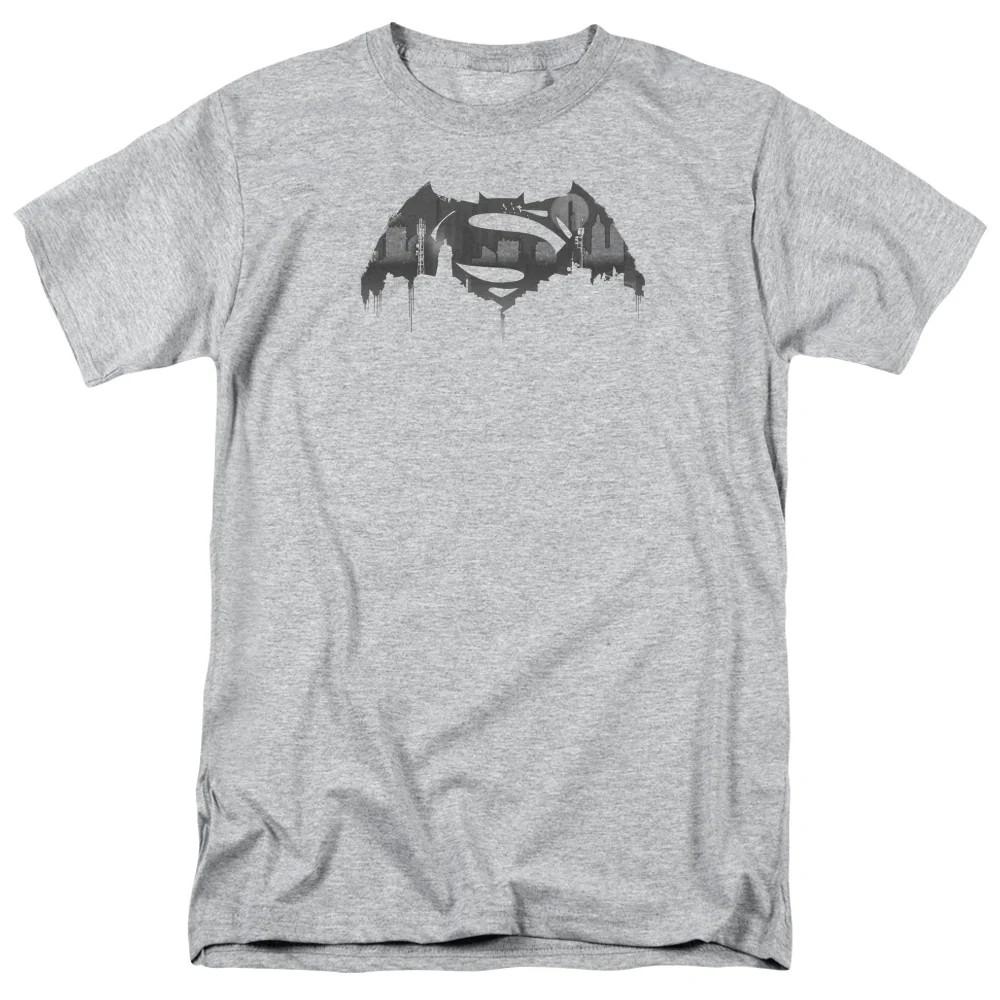 

Batman V Superman Cityscape Logo Mens T Shirt Athletic Heather Officially Licens L