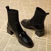 Square High Heel Women Stretch Socks Boots Fashion Slip On Shoes Retro Style Autumn Winter Square Toe Ladies Short Booties