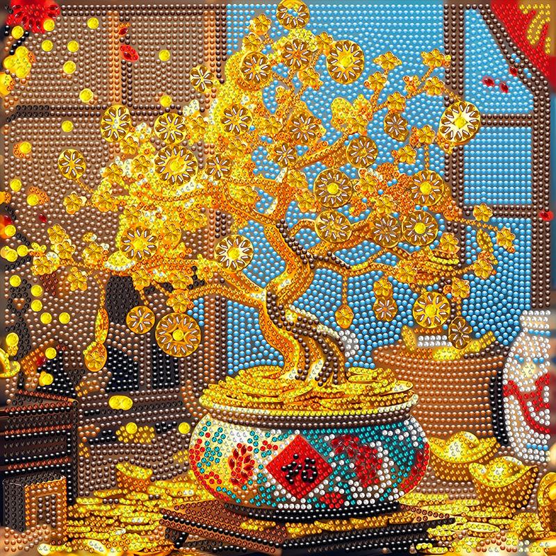 Cross-Border Foreign Trade Diamond Painting, Fortune Tree Special-Shaped Diamond Painting Diy Handmade Living Room Flower Decorative Painting