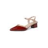 Spring and summer new thick heel bag head sandals women's pointed head rivets shallow mouth patent leather shoes