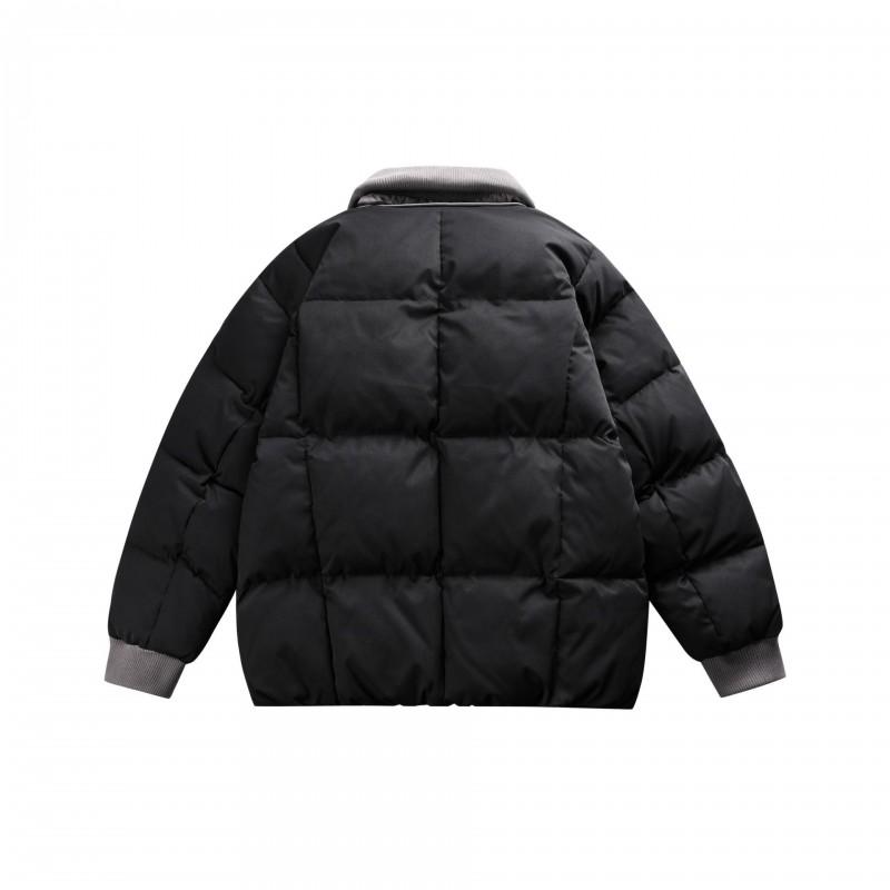Unisex Winter Cotton Puffer Jacket Oversized Warm Hoodless Coat With Flip Collar Side Pockets