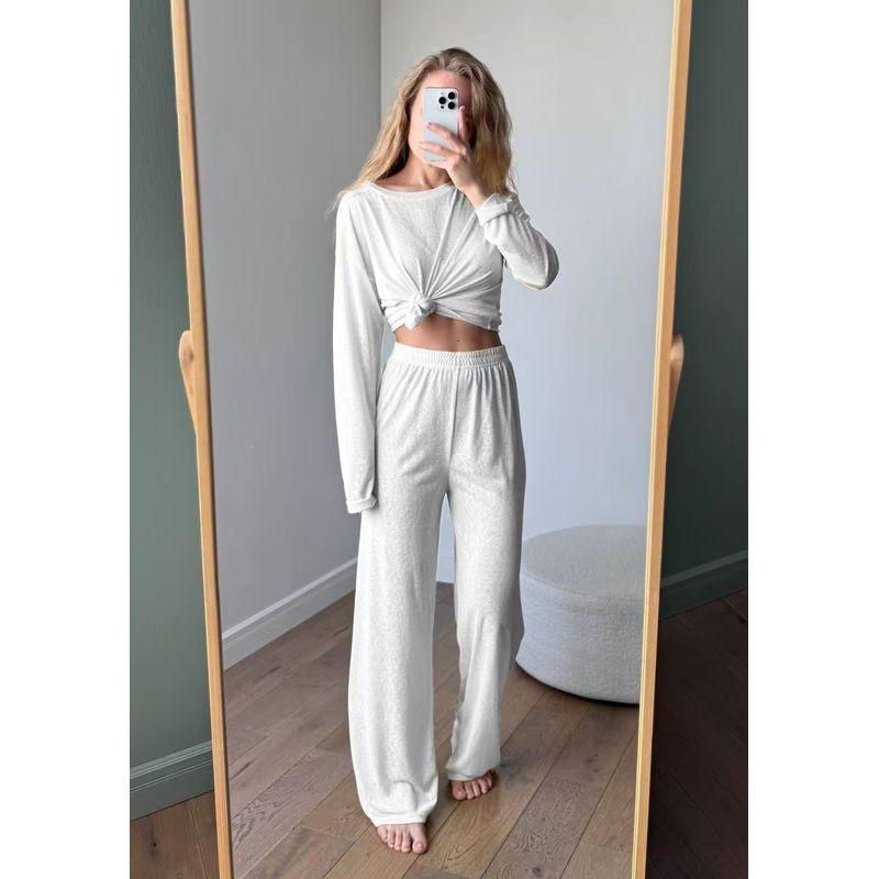 European and American New Fashion Idle Style See-through Loose Top Ankle-tied Trousers Set Top and Pants Set