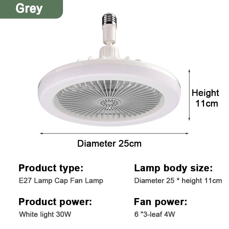 

2 в 1 Электрический потолочный вентилятор, светильник для дома, вращающийся на 360°, вентилятор с бесступенчатой регулировкой яркости, цоколь E27, лампа-вентилятор GREY