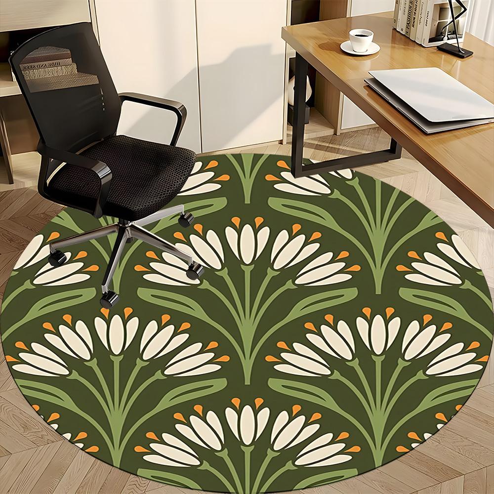 1pc Floral Pattern Office Round Area Rug, Indoor Mat Suitable For Office, Under Office Chairs Bedroom Living Room Home Decor, Room Deco 177