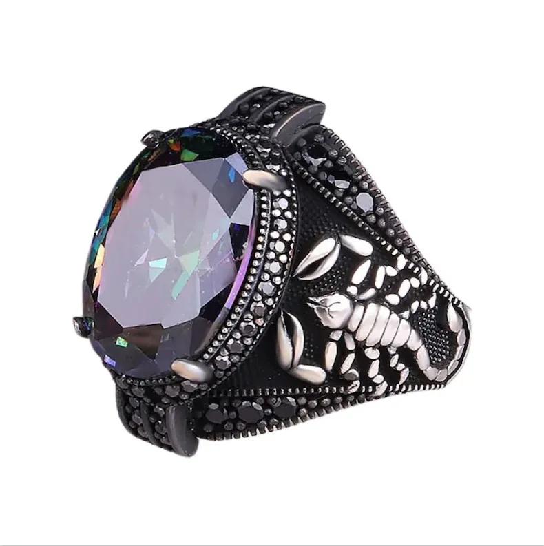 2024 New Creative Cat's Eye Alloy Casting Rings for Men Tiktok Europe and America Gothic Rock All-around Eyeball Simple Jewelry