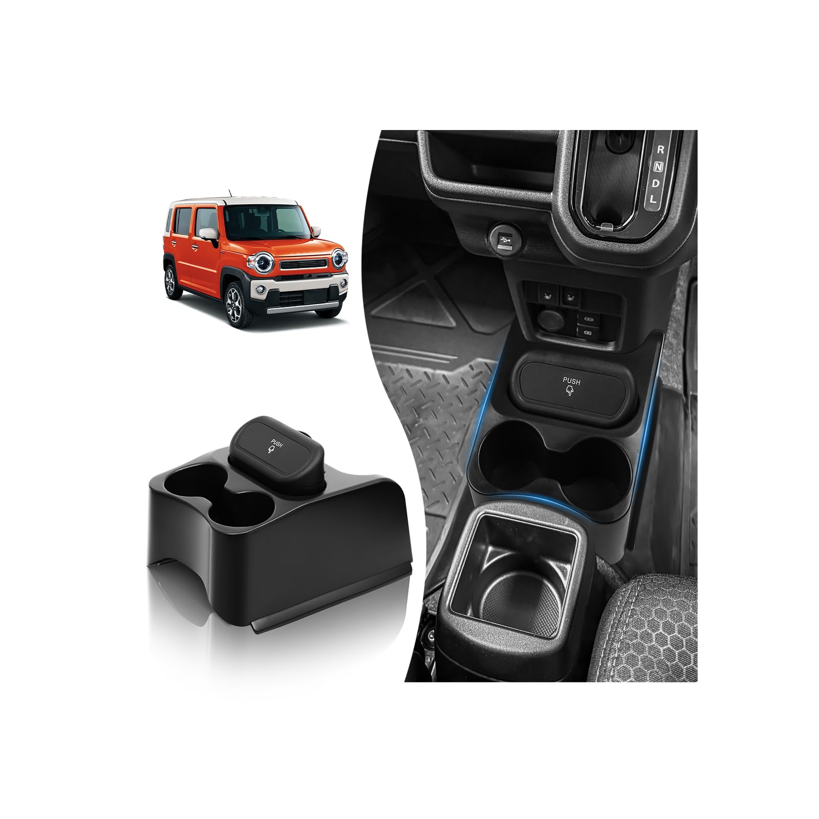 

for Suzuki Hustler Console Box with Trash Can and Two Drink Small Item Interior Custom Hustler MR02 Floor Storage Car Easy Manufacturer with all чёрный