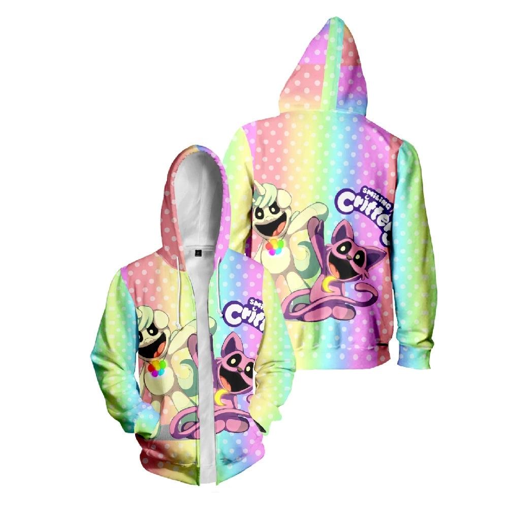 

Fashion Hooded Top Women Men s Smiling Critters Print Zipper Jacket Street Sports Couple Casual Loose Hoodie XXS