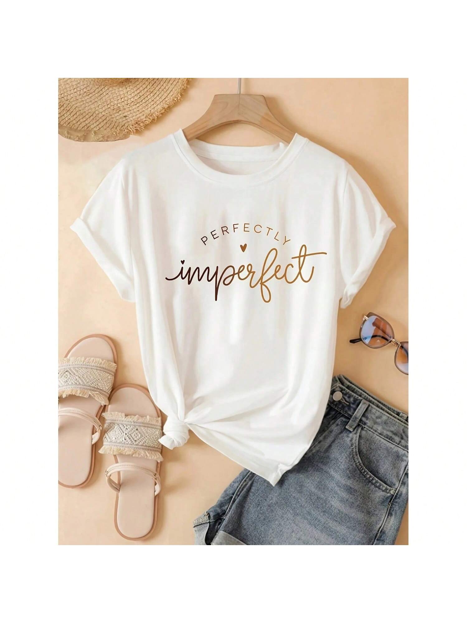 Wounisex S Casual Crew Neck T-Shirt With Perfectly Imperfect Slogan S
