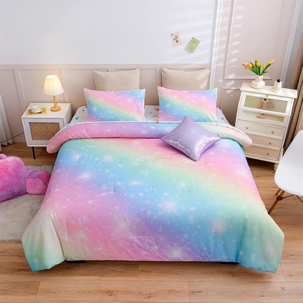 Bed Rainbow Three-Piece Color Gradual Change Flash 3D Digital Printing Kit