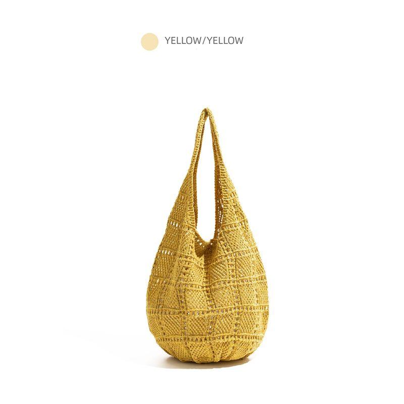 

Orange Girl Simple Dopamine Sunlight Yellow Woven Bag Idle Style Knitted Hollow Bag Large Capacity Shoulder Bag Yellow