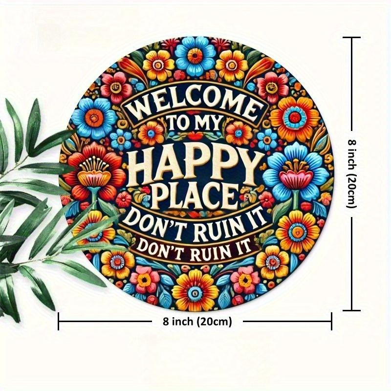 

2d Flat 20*20cm, Welcome To My Happy Place Circular Wooden Sign Durable, Easy To Hang Decoration, Suitable for Bedrooms, Kitchens, Restaurants 20*20cm
