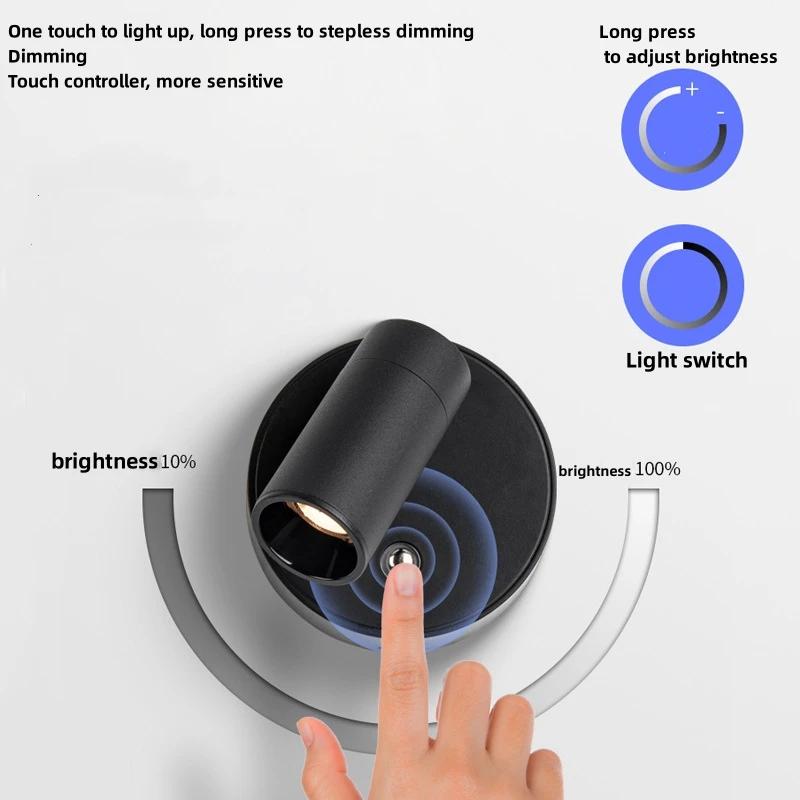 LED Light Magnetic USB Rechargeable Wall Light Spotlight Wireless No Wiring No Punch Reading Light Bedroom Bedside Wall Light