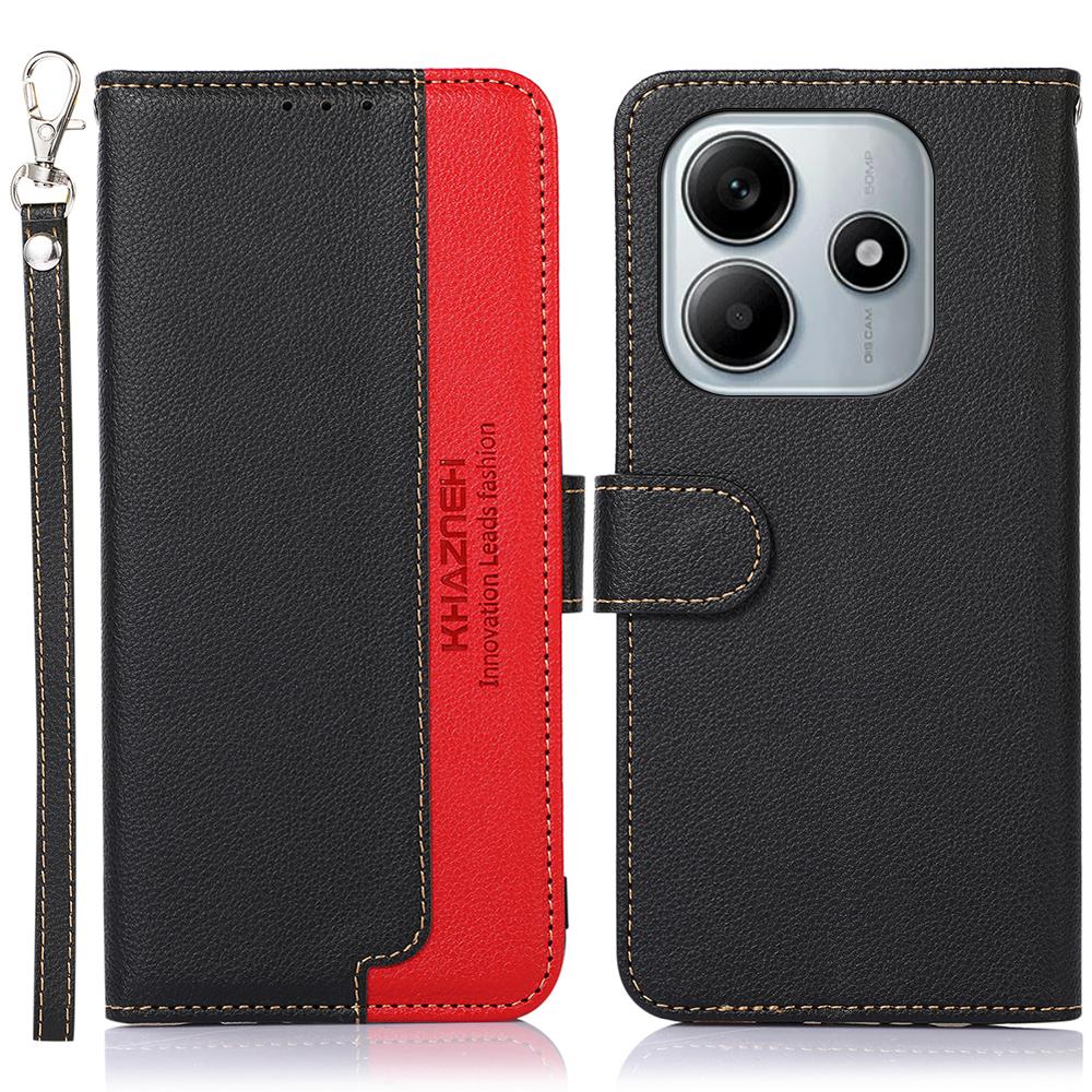 

KHAZNEH For Xiaomi Redmi Note 14 5G Case RFID Blocking Wallet PU Leather Phone Cover Black