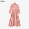 ZANZEA Women Casual Turn Down Collar Loose Long Sleeve Spring Autumn Dress