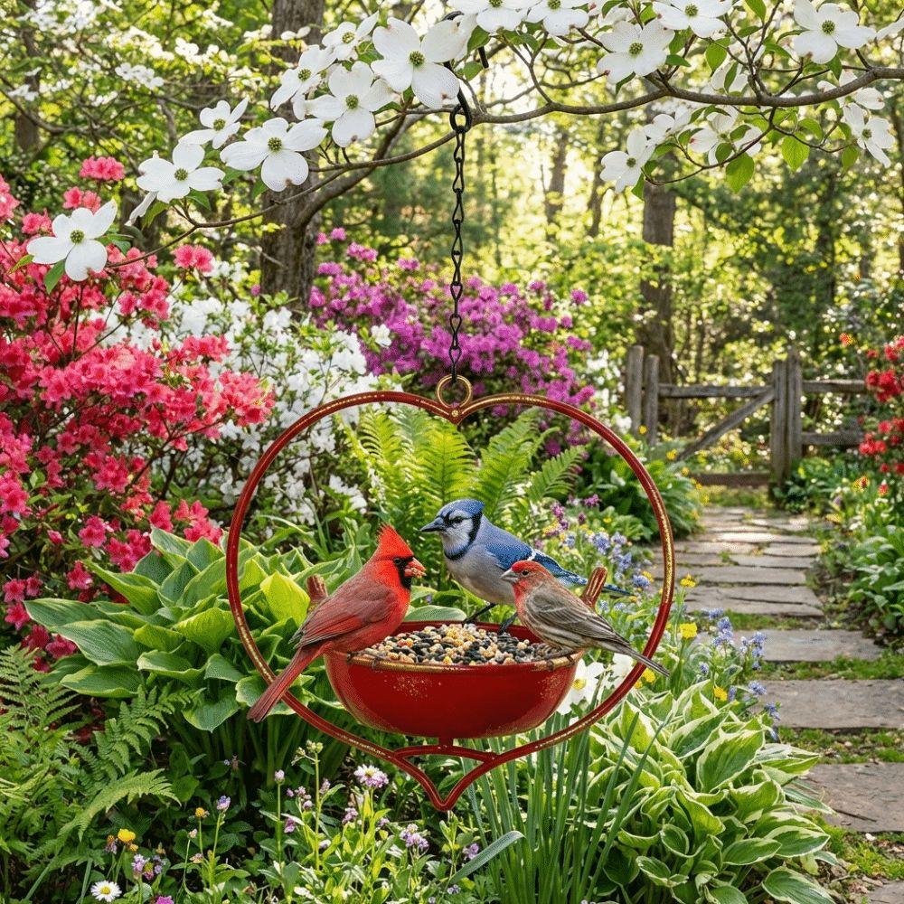 Heart Shape Hanging Bird Feeder Handcrafted Hummingbird Feeder Outdoor Bird Bath  Garden Decoration