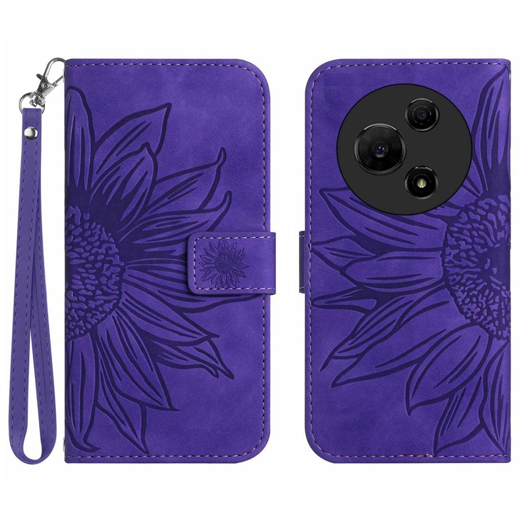 For TCL 60 NxtPaper 4G Case Sunflower Imprint Leather Wallet Phone Cover with Wrist Strap