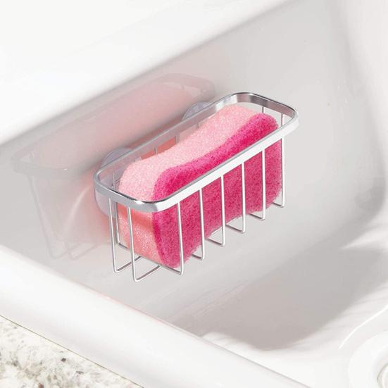 1 Set Sponge Rack Powerful Suction Cup Lightweight Kitchen Sink Sponge Brush Drainable Rack for Home Kitchen