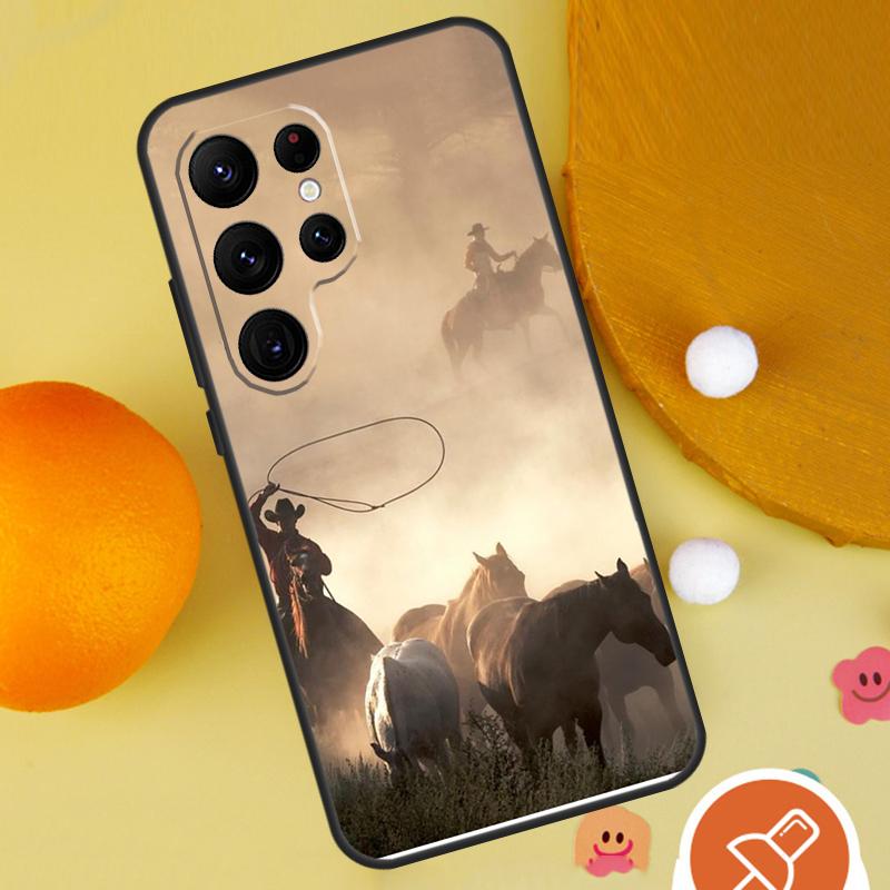 Rodeo Cowboy Lasso Horses Phone Case For Samsung Galaxy S25 Ultra S24 S23 S22 Ultra S9 S10 S20 Plus S21 FE Funda Cover