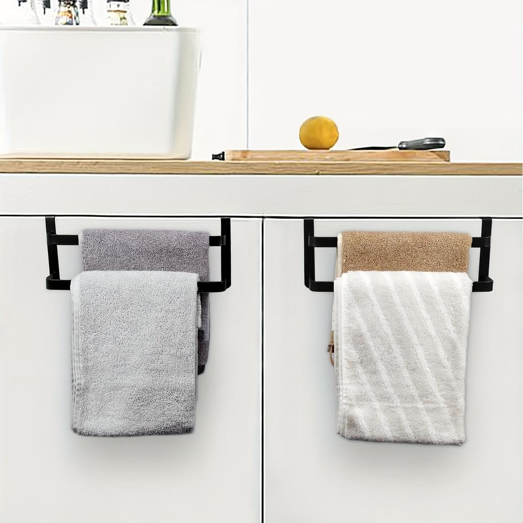 1pc/2pcs Kitchen Cabinet Towel Rack, Double Kitchen Towel Rack, Cabinet Door Towel Rail, Bathroom Double Towel Rail Rack, Can Hold Hand Towels/Dish