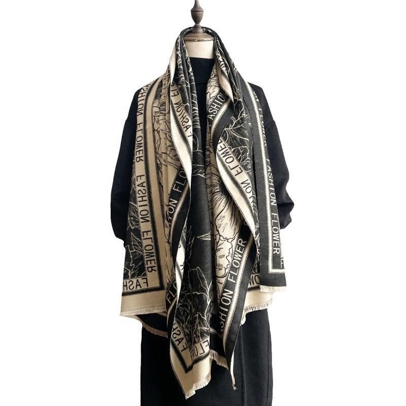High-end imitation cashmere scarf women's new winter printing thickened warm scarf versatile air-conditioned room sweet girl shawl