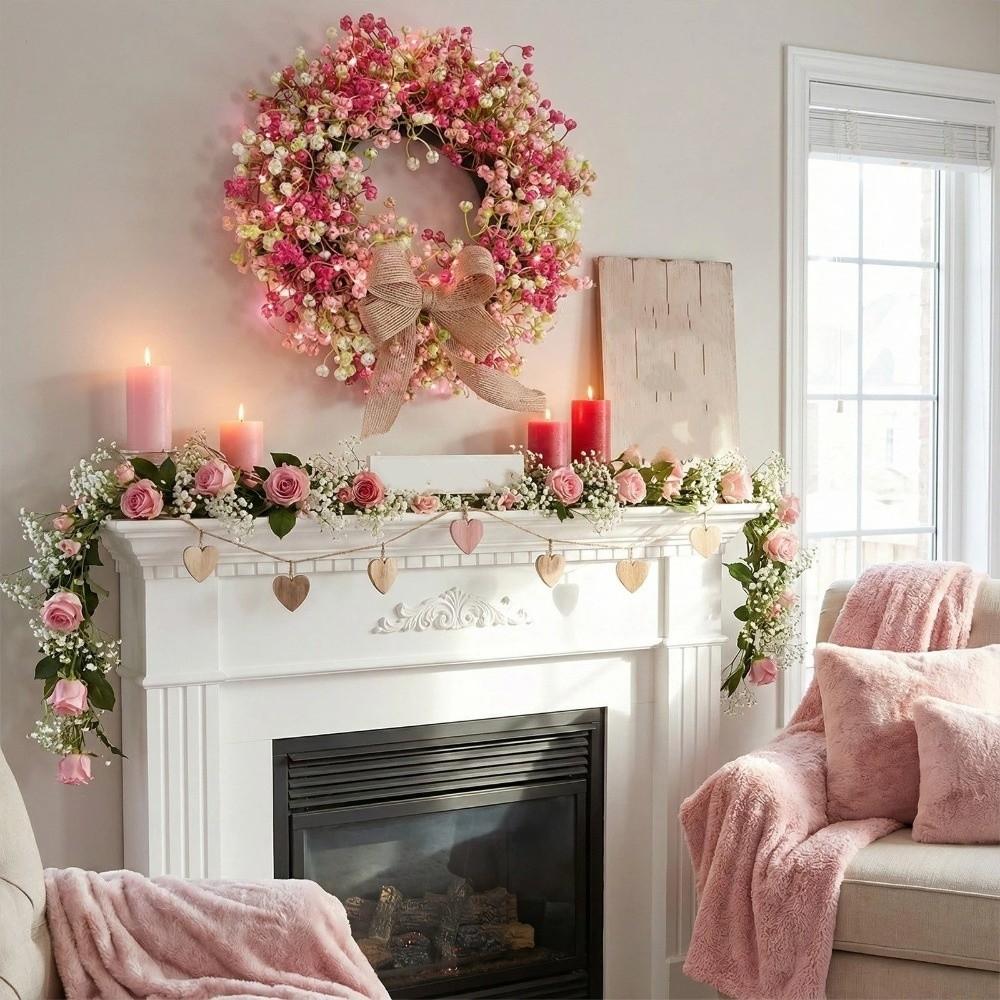 With Bow Spring Flower Wreath Lifelike Door Hanging Wreath  Living Room Wall