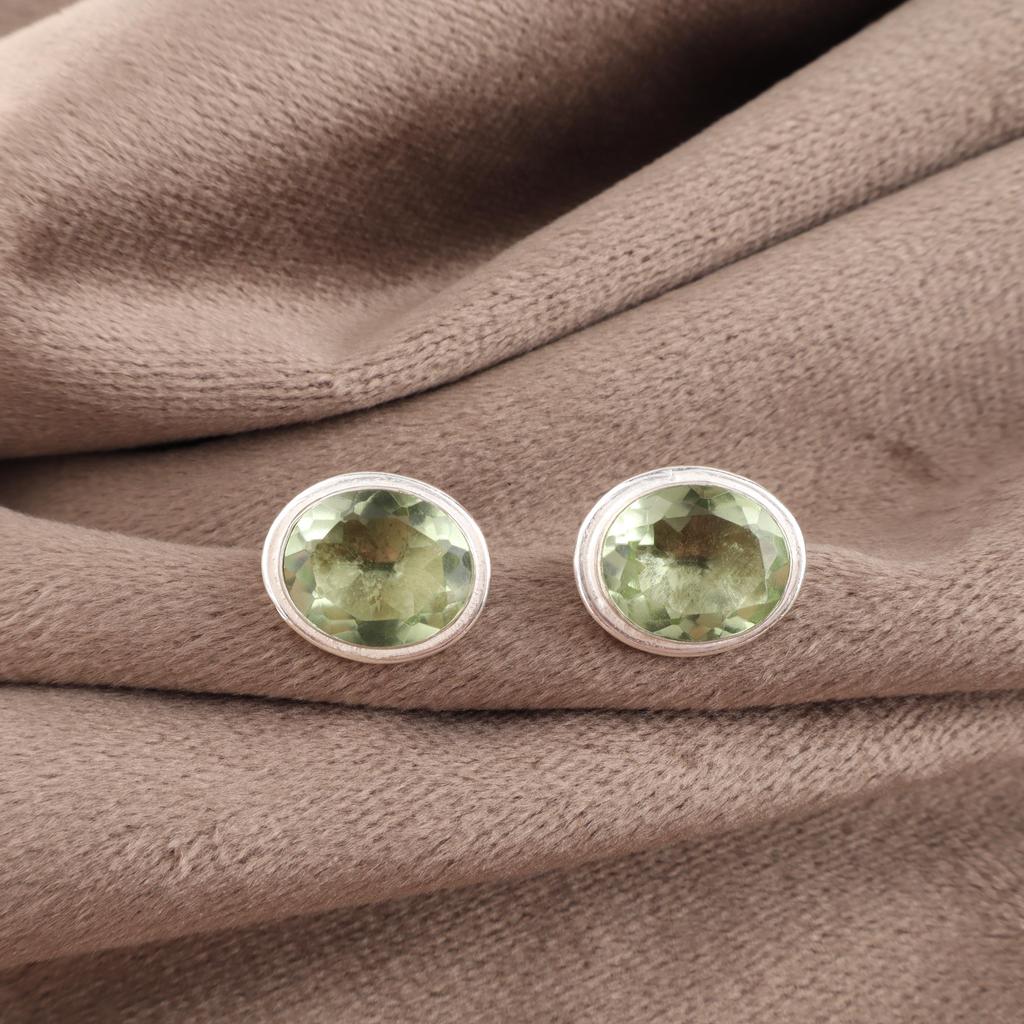Green Amethyst Gemstone Earrings, 925 Solid Sterling Silver Earrings, Handmade Everyday Jewelry, Gift For Mother