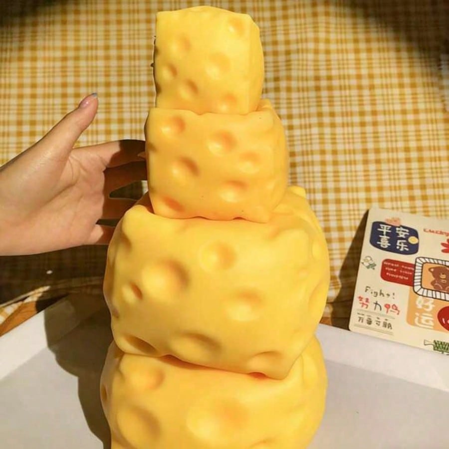 1pc Realistic Square Cheese Shaped Design, Cute Small Holes And Vibrant Colors. Made Of High-Quality Slow Rebound Material, Soft And Elastic,