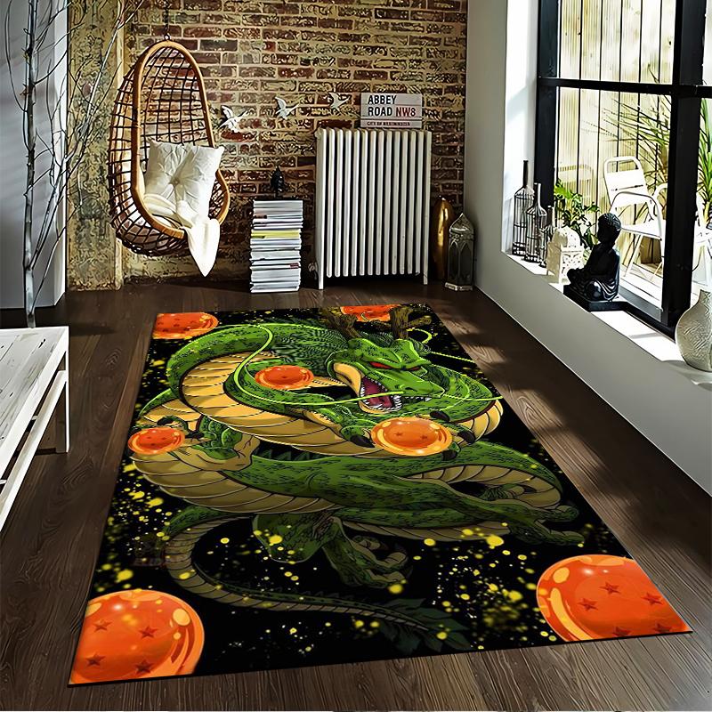 "Green Dragon Pattern Carpet with Orange Spheres, Fantasy Style Decor" Suitable for use as an anti-slip for living room bedroom sofas